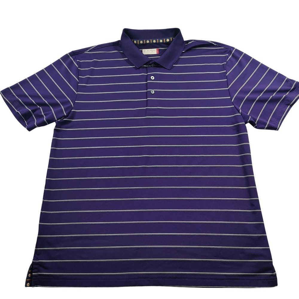 Ben Hogan Mens XL Golf Polo Shirt Purple Striped Performance Short Sleeve